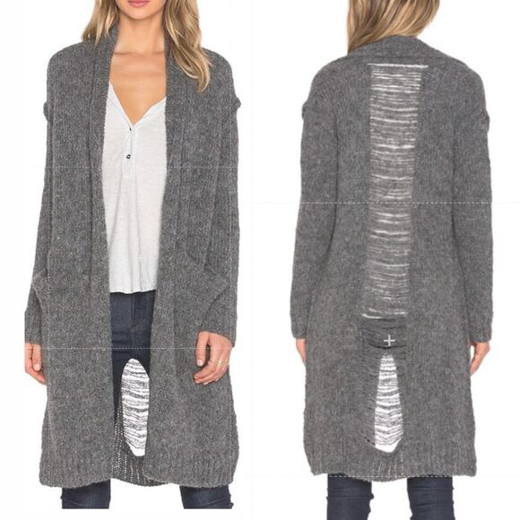 Current/Elliott The Long Slash Pocket Open Front Sweater Cardigan Gray L - Picture 1 of 9